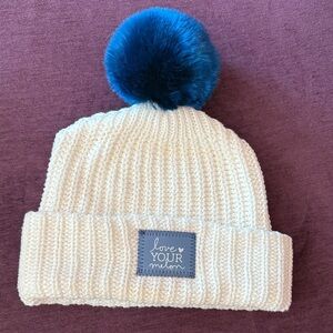 Love Your Melon Cream Beanie with Blue Pom